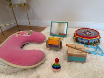 Montessori wooden toys, feeding pillow, Disney drum set