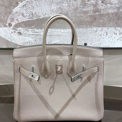 Gray Hermes Togo Leather Birkin 25 