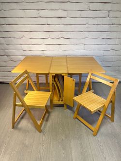 Wood Gateleg Dining Table & Hidden Chairs Set