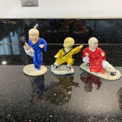 3 Chinese Shaolin Monk Figurines in Kung Fu Stance Ceramic 4.5” by MAXIMARK