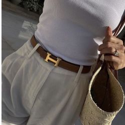 reversible belt brushed gold buckle 105