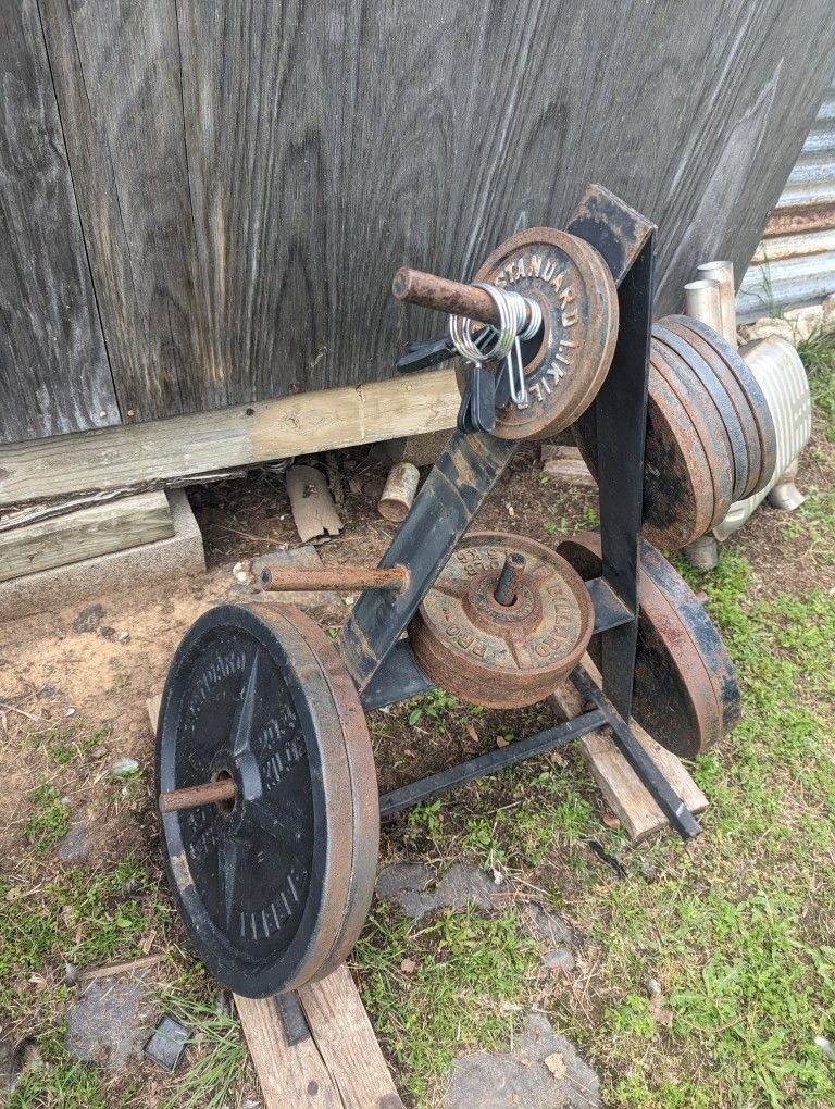 vintage free weights ,curl bar,adjustable weight stack