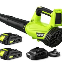 Electric Cordless Leaf Blower with 2 Batteries and Charger, 2 Speed Mode,