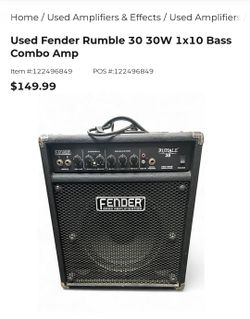 Used Fender Rumble 30 30W 1x10 Bass Combo Amp