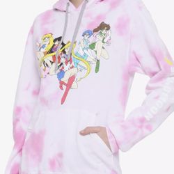 Sailor Moon Group Pink & White Tie-Dye Girls Hoodie