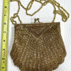 Vintage Gold Beaded Purse with attached mirror