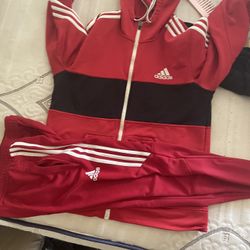 Red Adidas sweat suit