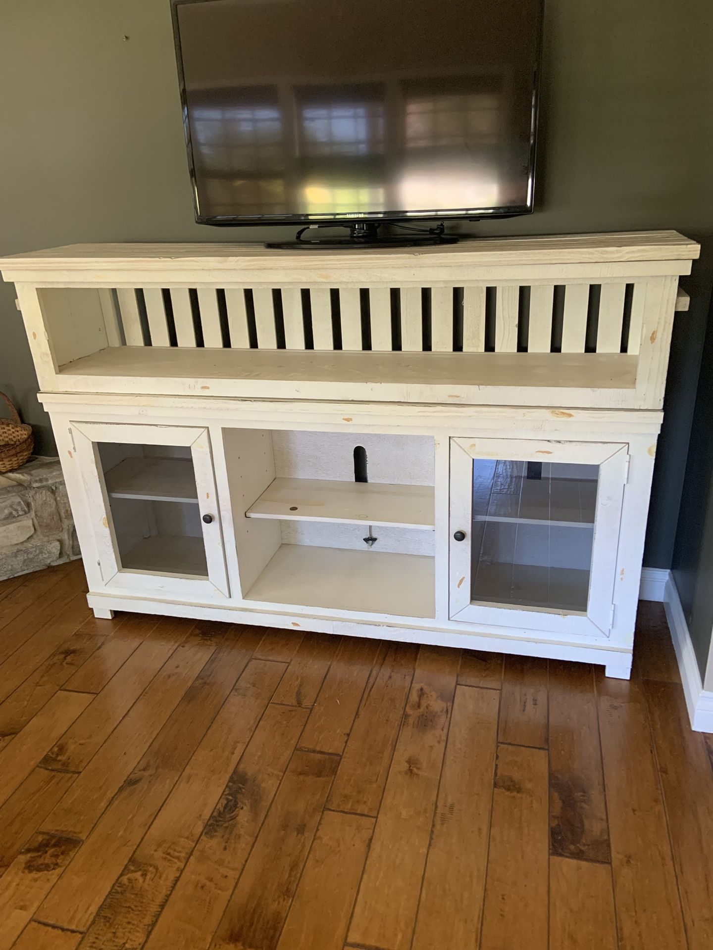 White Farmhouse Style Entertainment Center