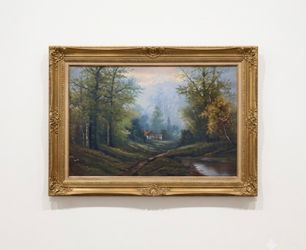 Framed Forest Landscape Oil Painting.Size: 44" X 33".