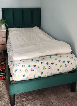 Green Velvet Upholstered Bed Frame