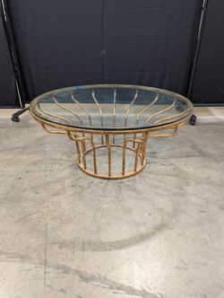 Vintage Style Round Glass Top Side Table with Faux Bamboo Brass Frame