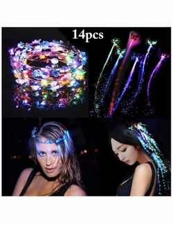 LED Flower Crown, 7 PCS Led Flower Wreath Headband Luminous 10 Led Flower Headpiece Flower Headdress for Girls Women Wedding Festival Holiday Christm