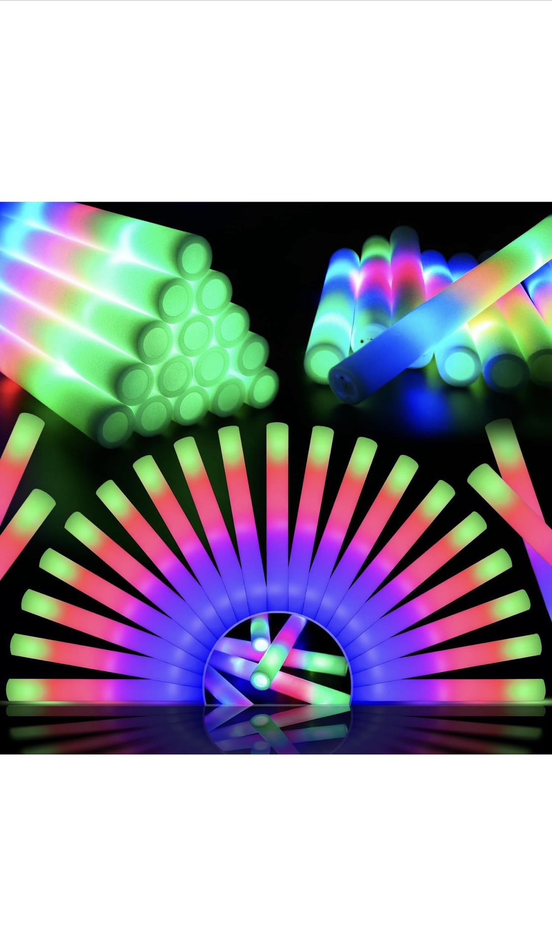 48 pcs LED Foam Sticks in The Dark with 3 Modes Flashing Led Foam Multicolor Batons Light up Party Favors for Birthdays, Weddings, Concerts, Festivals