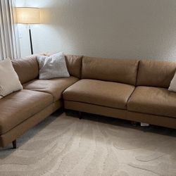 Ewan Caramel Brown Leather 2 Piece 114” Sectional