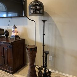 Iron Birdcage And Set Of Candle Holders 