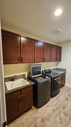 Brown shaker cabinets