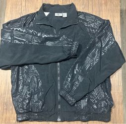 Vintage BP Windbreaker Jacket Mens M Black Gray Abstract 80s 90s Made Hong Kong