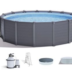 Intex Graphite Gray Panel Pools Above Ground Pool Package | 18' 8" Round x 52" Tall  