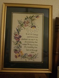 Cross Stitch Embroidery with beautiful Golden Frame.