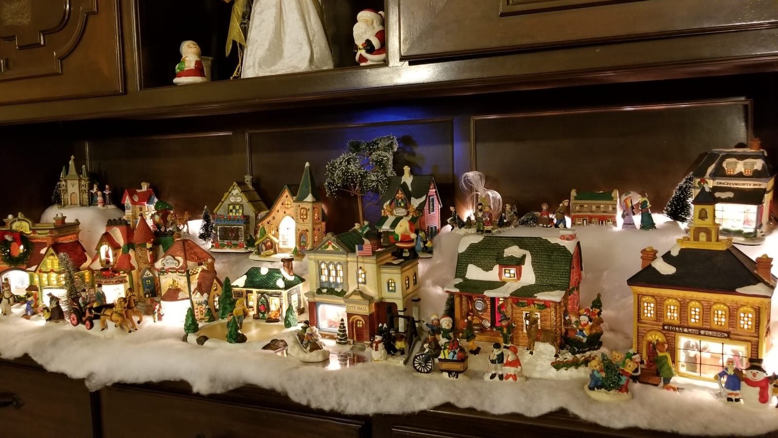 Christmas Village lighted houses with accessories