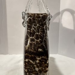 Vintage Hand Blown Art Glass Murano Style Leopard Purse Vase/Sculpture