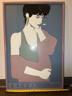 Patrick Nagel NC10 Exhibition Paintings Drawings Sculpture Commemorative Mirage Editions #10 11th St. Gallery Santa Monica Serigraph GLASS FRAMED Sign
