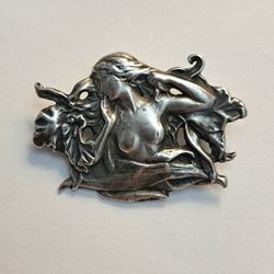 Vintage Art Nouveau Nude  Goddess Handcrafted 925 Sterling Silver Pin