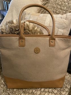 Tory Burch  Tan Tote And Camel Tone Leather Trim 