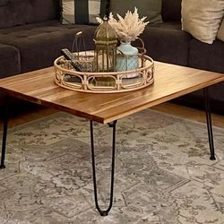 Handcrafted Teakwood Coffee Table with Hairpin Legs - LIKE NEW