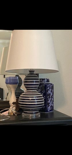 Lamp Navy Blue striped 26” tall