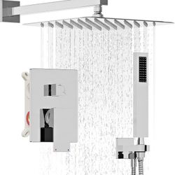 Shower System, Chrome Shower Faucet Set with 12-Inch Rain Shower Head and Handheld, Wall Mounted High-Pressure Shower Head Combo Set with Shower Valve