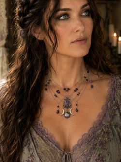 Handcrafted Moon Goddess Amethyst Festoon Necklace, Gothic Celestial Witchcore