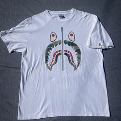 Bape A Bathing Ape WGM Shark Zipper Mouth White Graphic T Shirt Mens XL Vintage