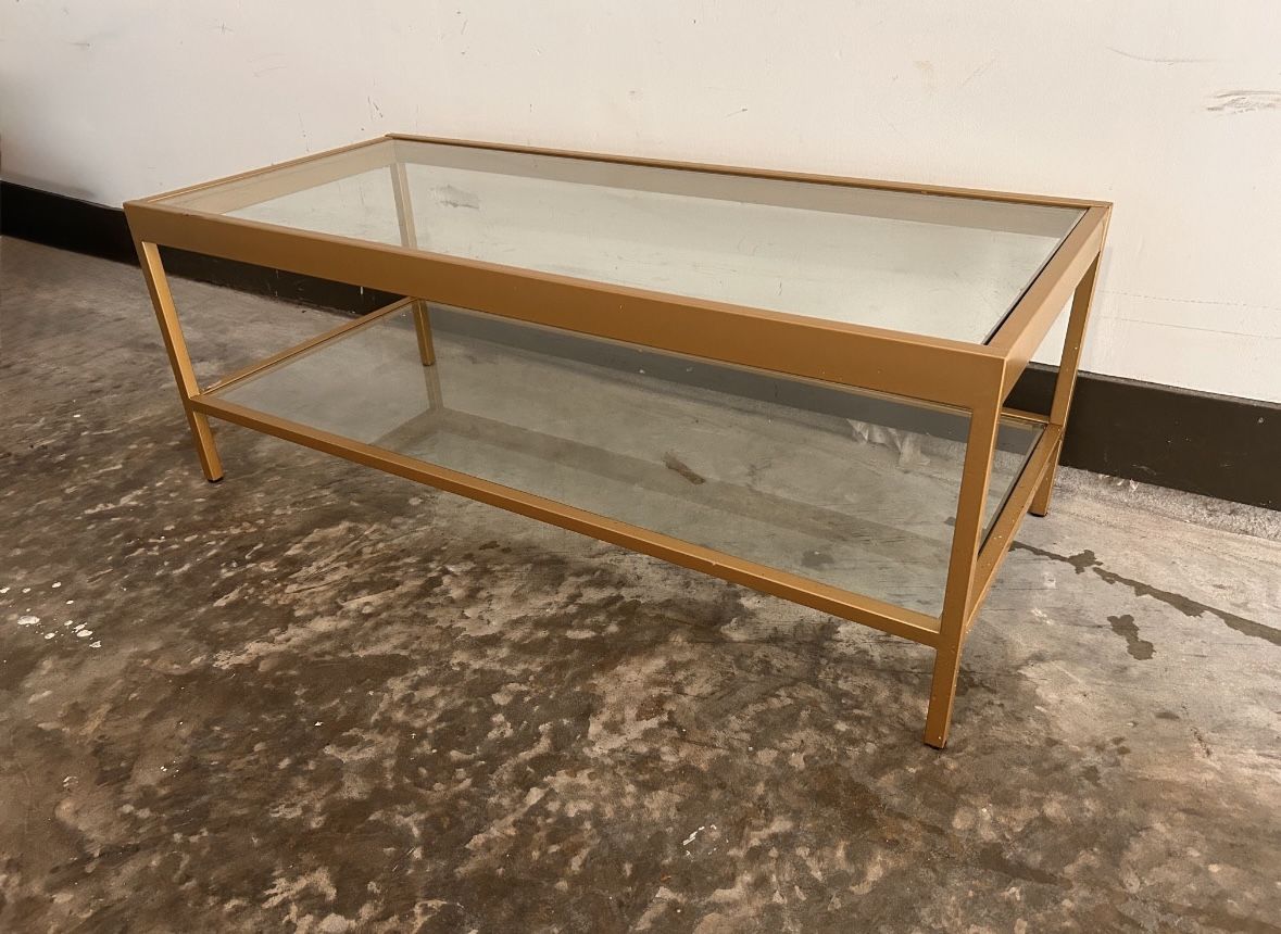 $25 for (1) Brass Rectangle Glass Coffee Table-45W x 17H x 20D