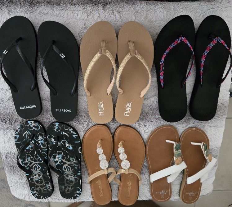 6 Pr Ladies Flip Flops And Sandals All Size 10
