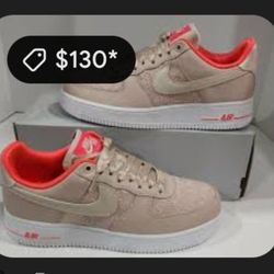 Women's Air Force 1 '07 'Fossil Stone Laser Crimson'.