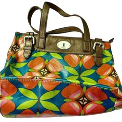 Fossil Floral Canvas With Leather  handles Shoulder Bag