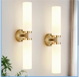 Brand New Wall Sconces Set of Two, Hardwired Brushed Gold Bathroom Sconces Wall Lighting with Milky White Glass, Modern Sconces Wall Decor Set of 2 Ba