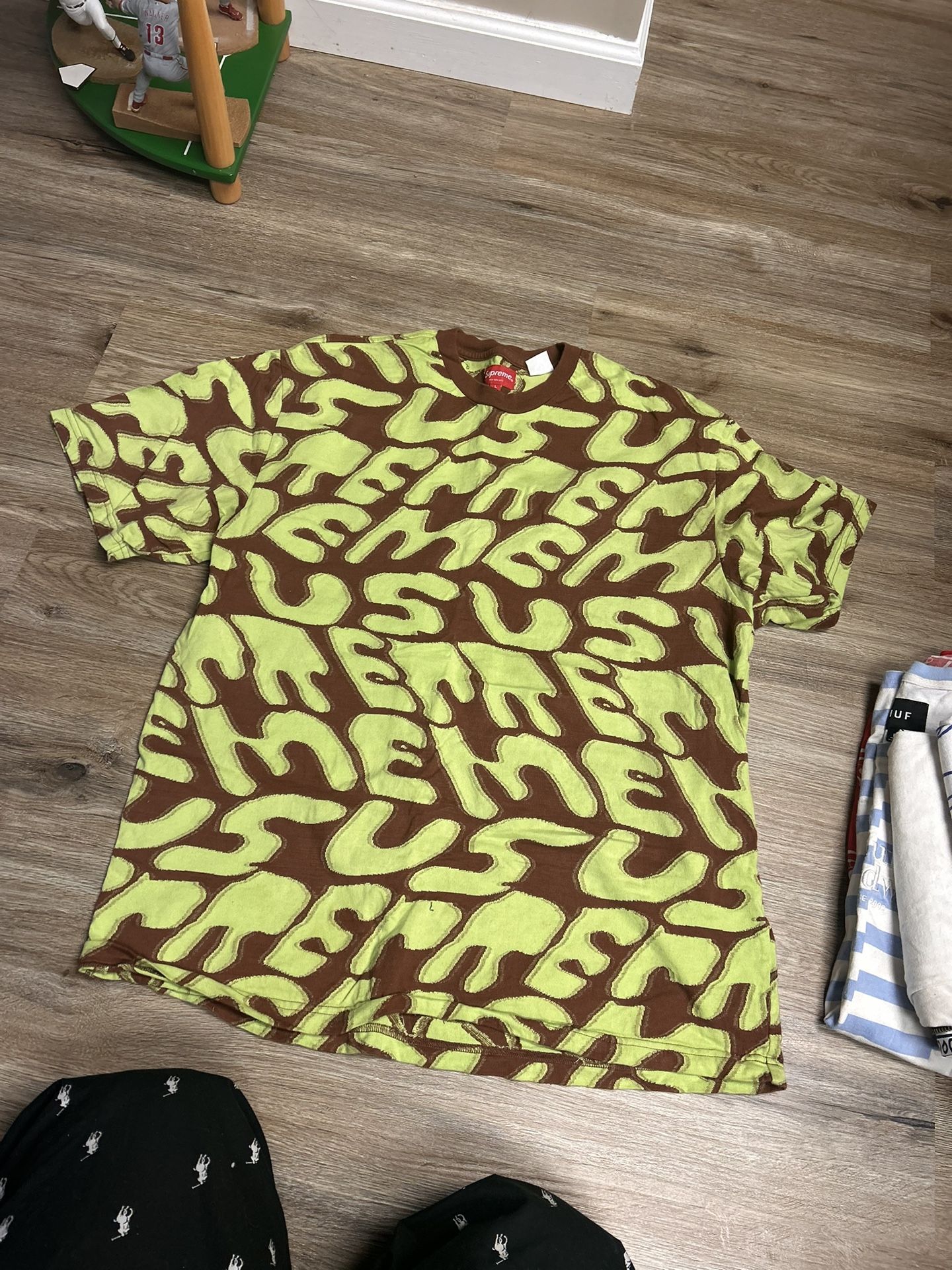 SUPREME Stacked Script Intarsia Short Sleeve Top SS23 Brown size Large