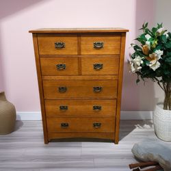 Vintage Bassett Mission Style Oak Tallboy Dresser – Solid Wood