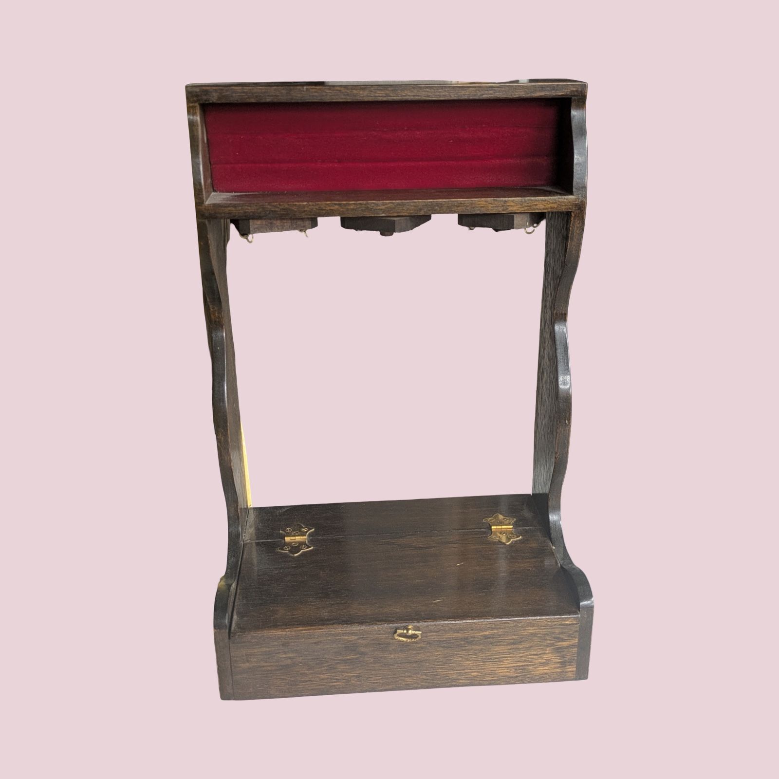 Vintage Wood And Velvet Jewelry Stand