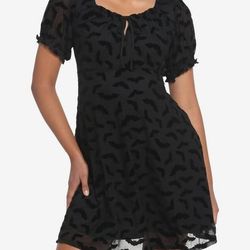 Black Flocked Bats Babydoll Dress
