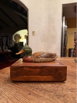 Vintage Tilleppac Mallard Duck Wooden Trinket Jewelry Box  Texas 1980 8x6x5.5