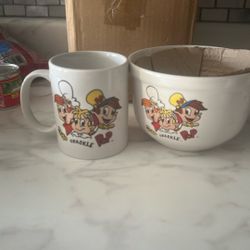 Vintage Kellogg's Snap Crackle Pop cereal bowl and mug set 