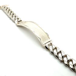 925 Silver Bracelet 8 1/2” Cuban ID Satin Inlay 11.9grams 145954 2