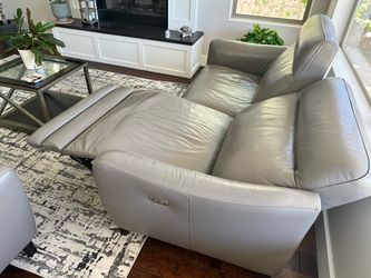 modern gray leather power reclining sofa