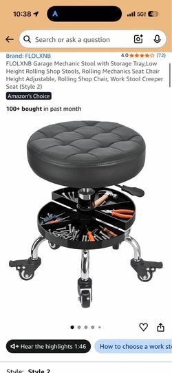 FLOLXNB Adjustable Rolling Mechanic Stool with Tool Trays