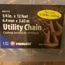 12 foot Tow, lifting chain 1/4" 3150 lbs load rated