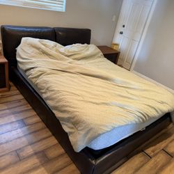 Dark brown leather Cantoni bed frame