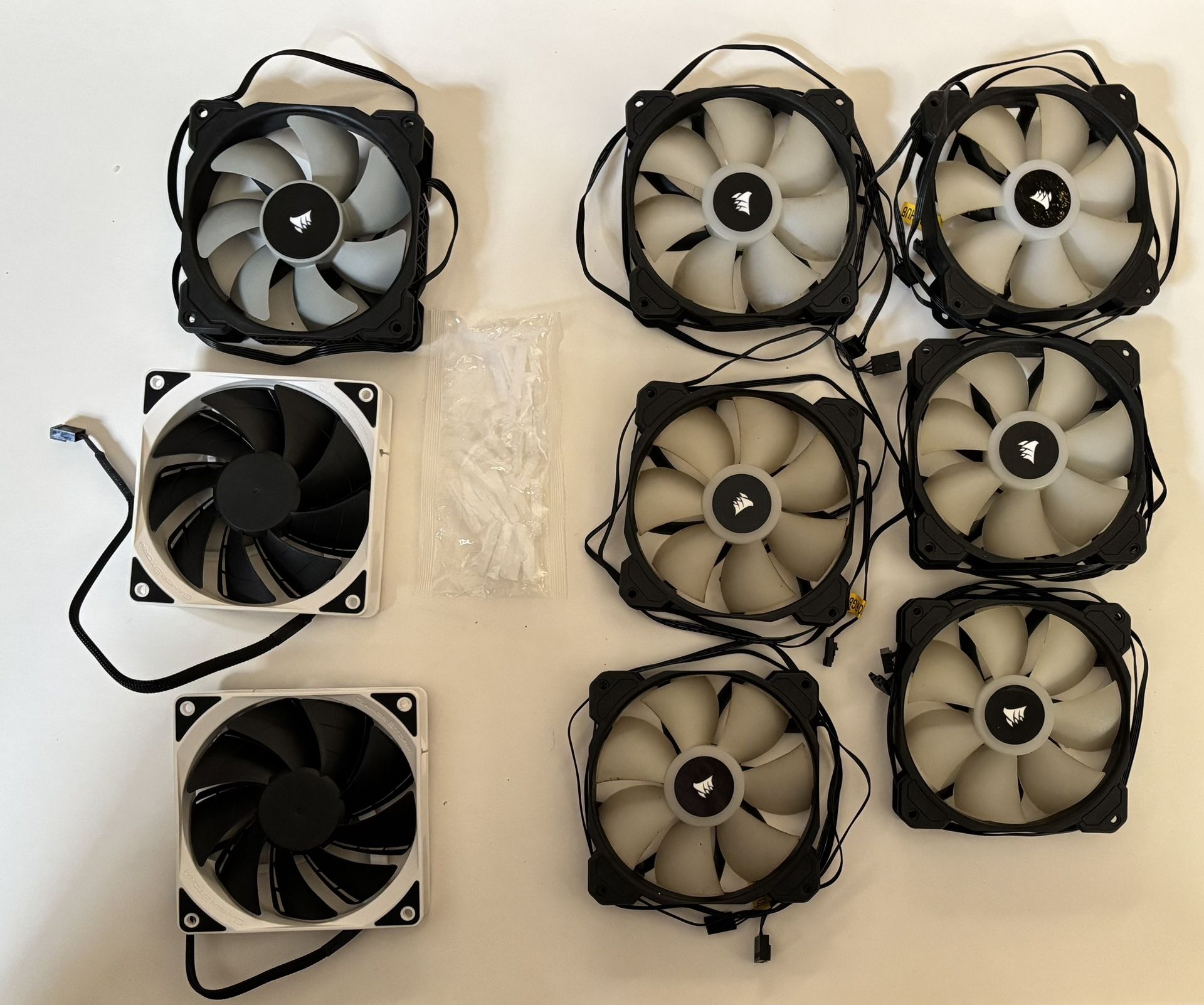 Lot of 9 PC Fans 6x Corsair RWF-0051, 2x ASUS TF120, 1x Corsair ML120
